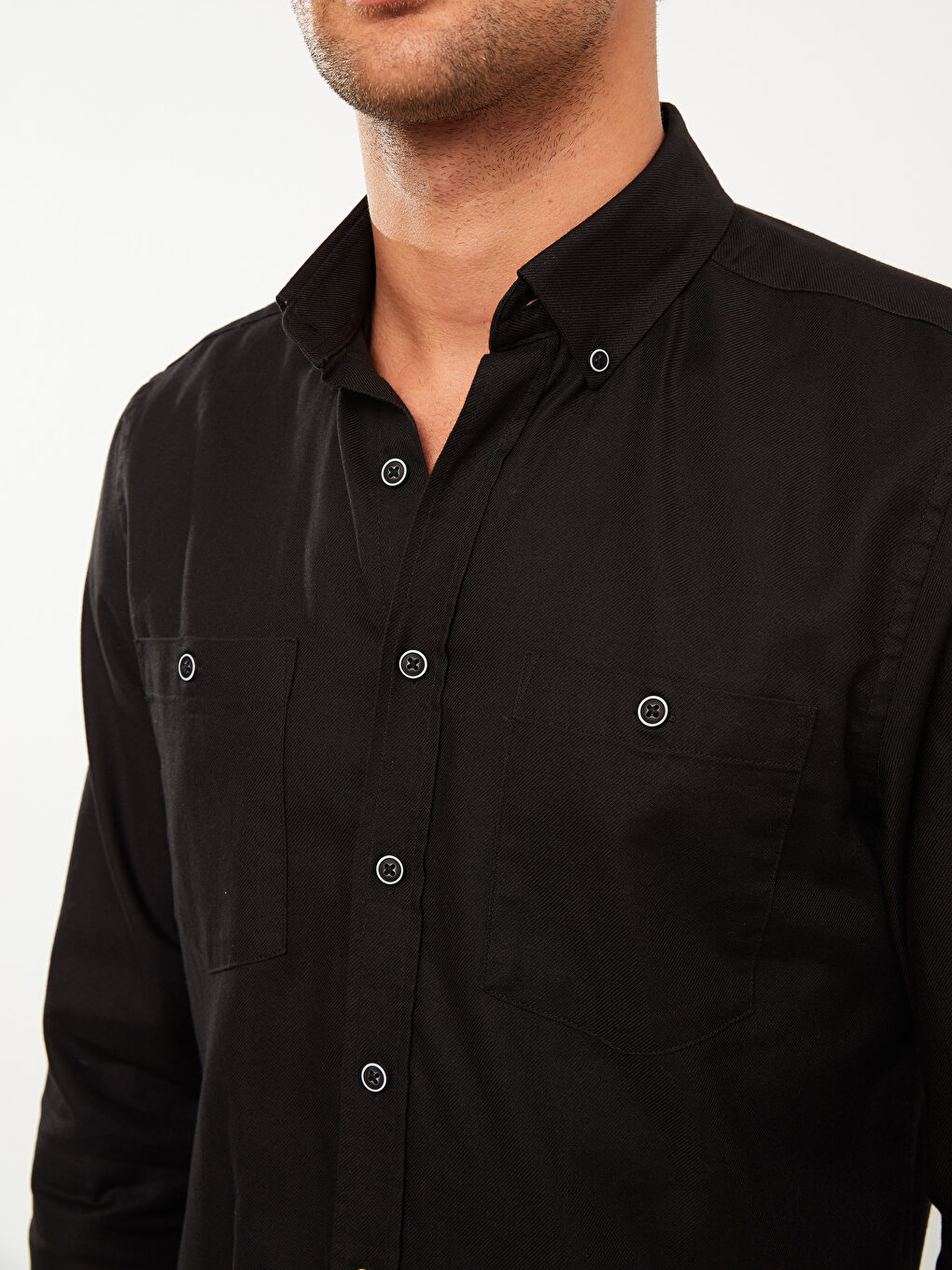 Ерлерге арналған ұзын жеңді стандартты пішімді саржа жейде-3