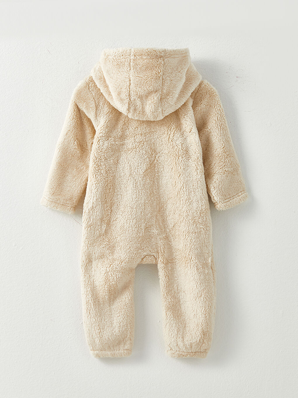 Kapüşonlu Nakış Detaylı Erkek Bebek Pelüş Tulum-1