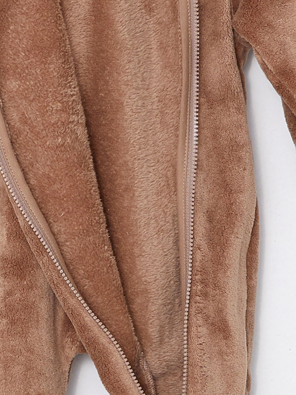 Kahverengi Kapüşonlu Uzun Kollu Erkek Bebek Pelüş Tulum-2