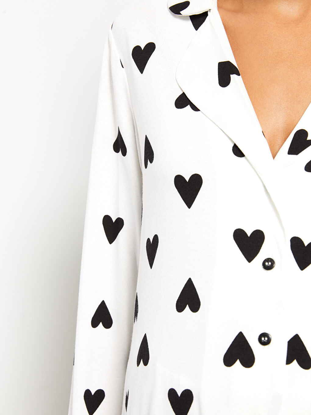 Ekru Gömlek Yaka Desenli Hamile Pijama Takımı-4