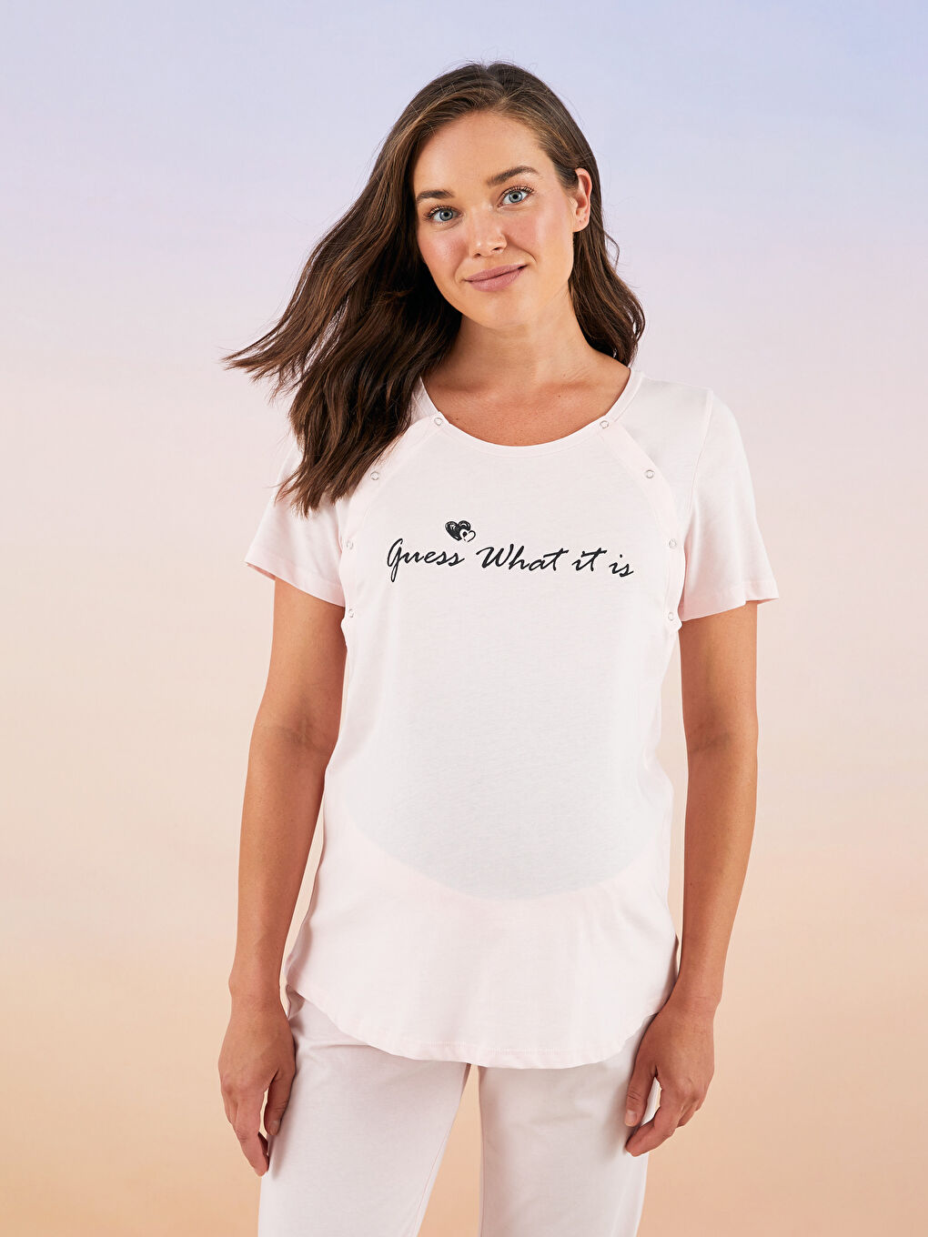 Set de pijama pentru gravide din bumbac, cu mânecă scurtă și guler rotund, imprimat-1