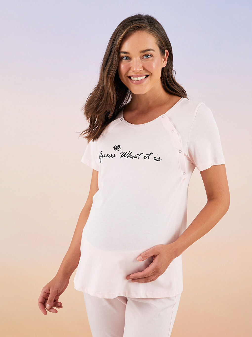 Set de pijama pentru gravide din bumbac, cu mânecă scurtă și guler rotund, imprimat-2