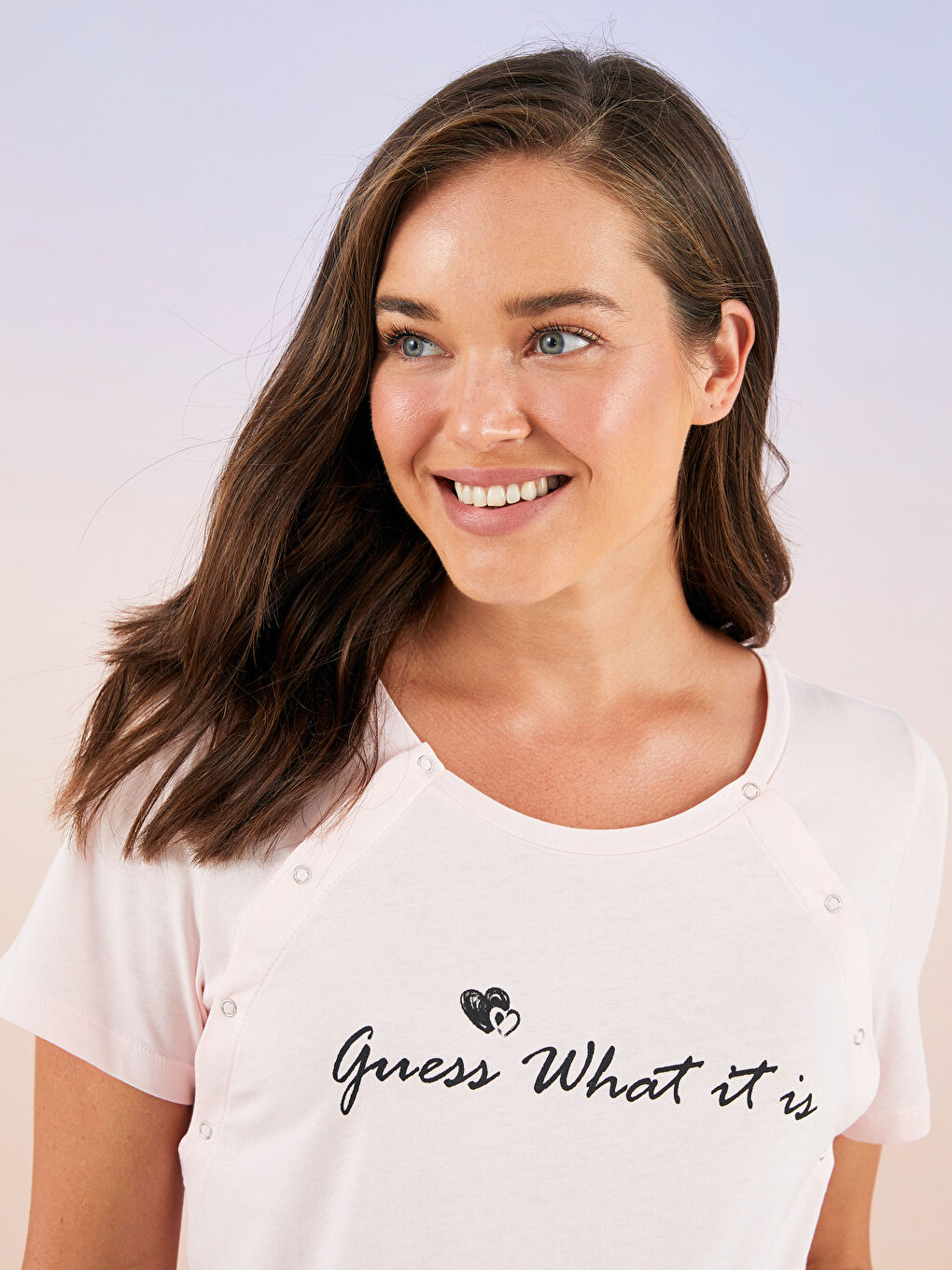 Set de pijama pentru gravide din bumbac, cu mânecă scurtă și guler rotund, imprimat-3