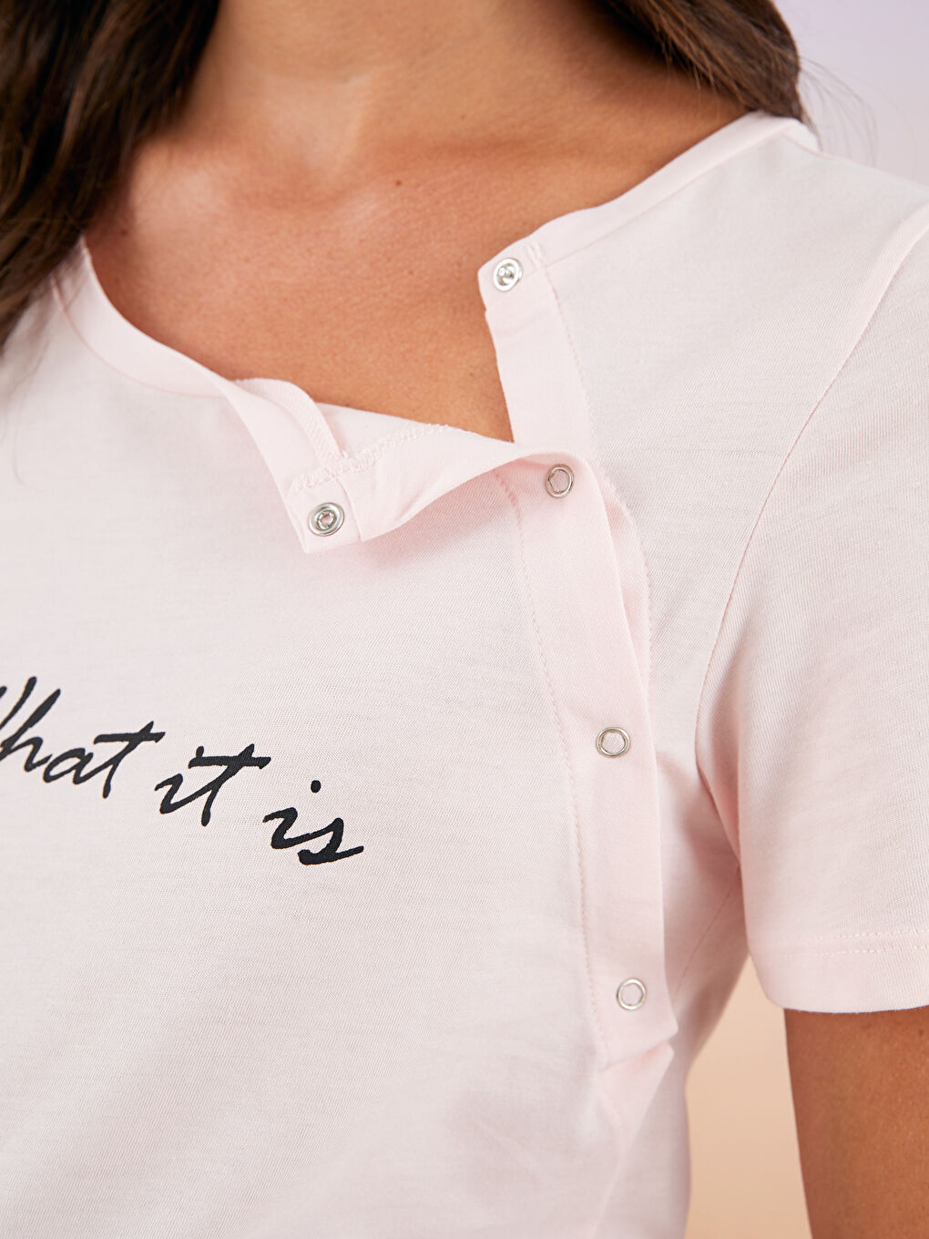 Set de pijama pentru gravide din bumbac, cu mânecă scurtă și guler rotund, imprimat-4