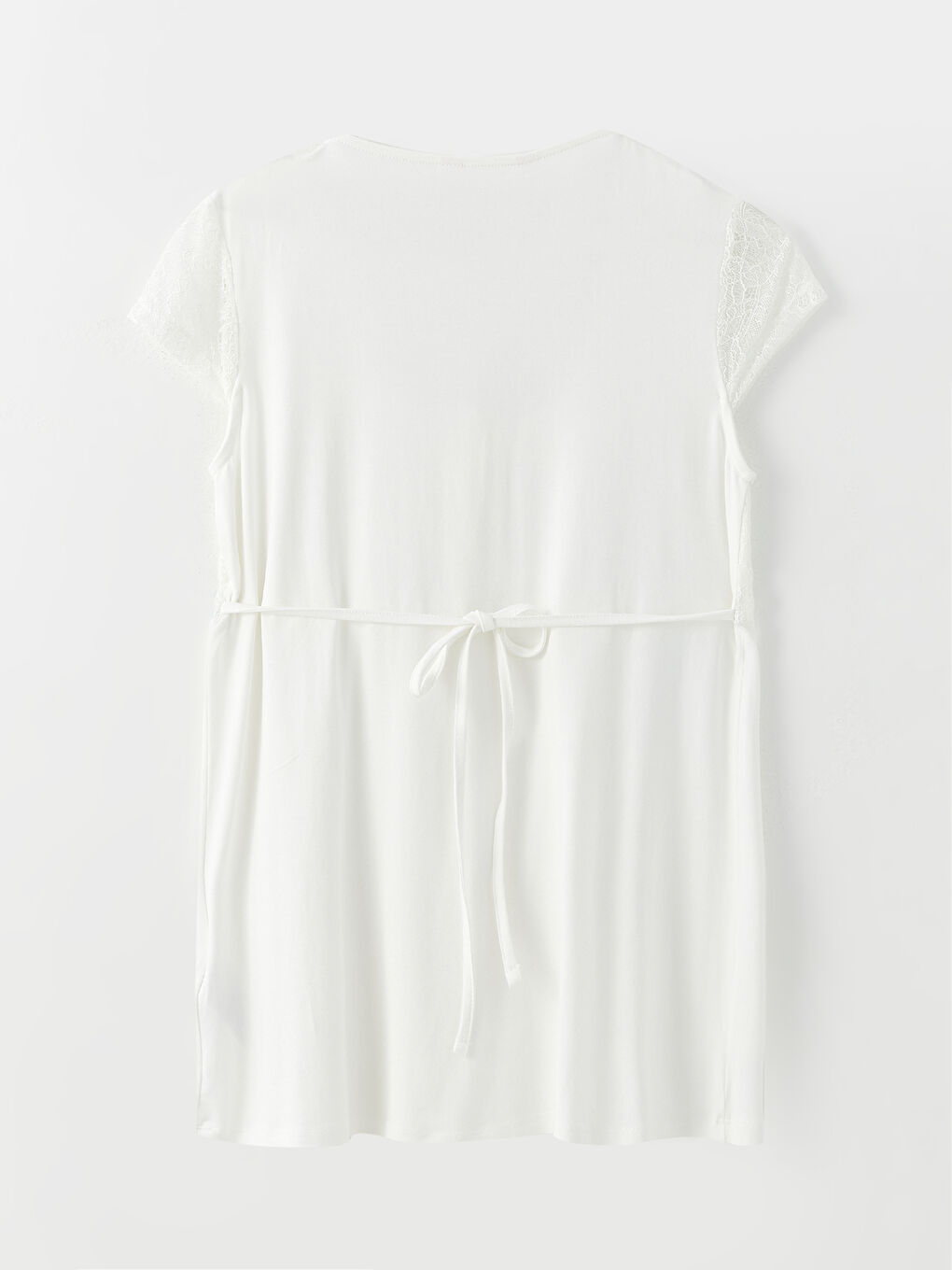 Ekru Kare Yaka Nakışlı Kısa Kollu Hamile Pijama Takımı-7