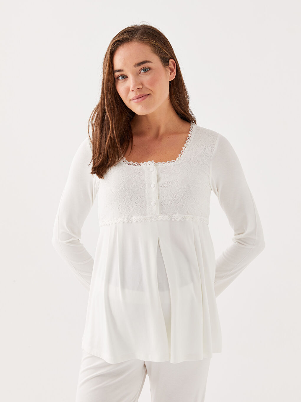 LCW DREAM Pyjama-Set für Schwangere mit Quadratischem Kragen, Stickerei und Langen Ärmeln -W28093Z8-FDU