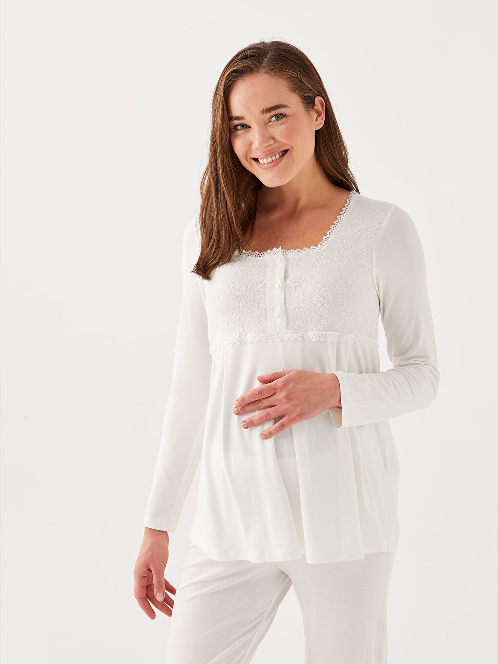 LCW DREAM Pyjama-Set für Schwangere mit Quadratischem Kragen, Stickerei und Langen Ärmeln -W28093Z8-FDU