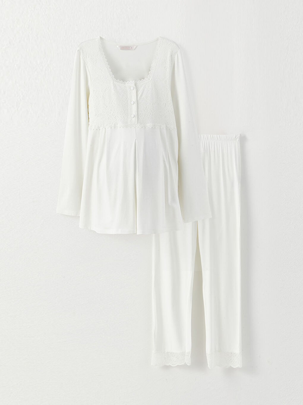 LCW DREAM Pyjama-Set für Schwangere mit Quadratischem Kragen, Stickerei und Langen Ärmeln -W28093Z8-FDU