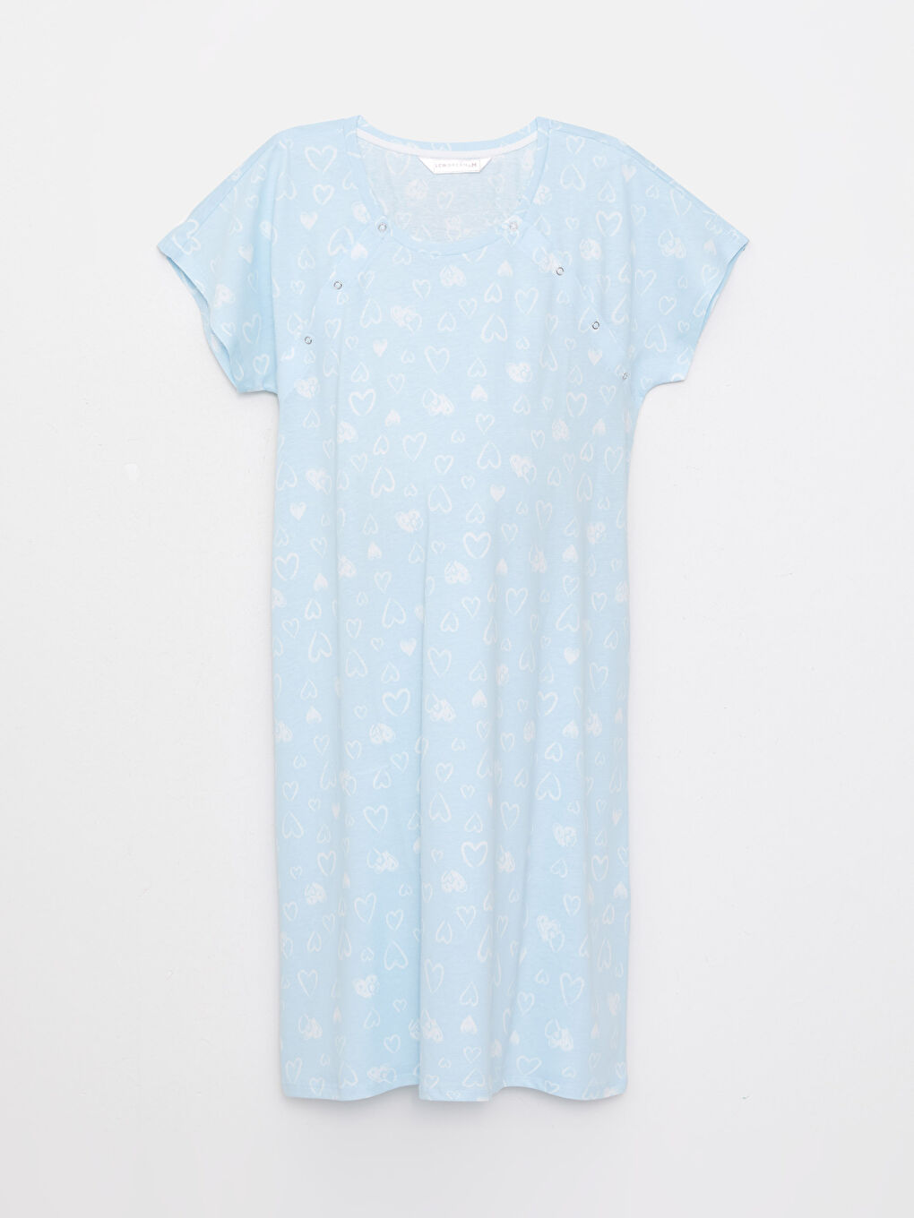 Mavi Bisiklet Yaka Desenli Kısa Kollu Pamuklu Hamile Gecelik-4