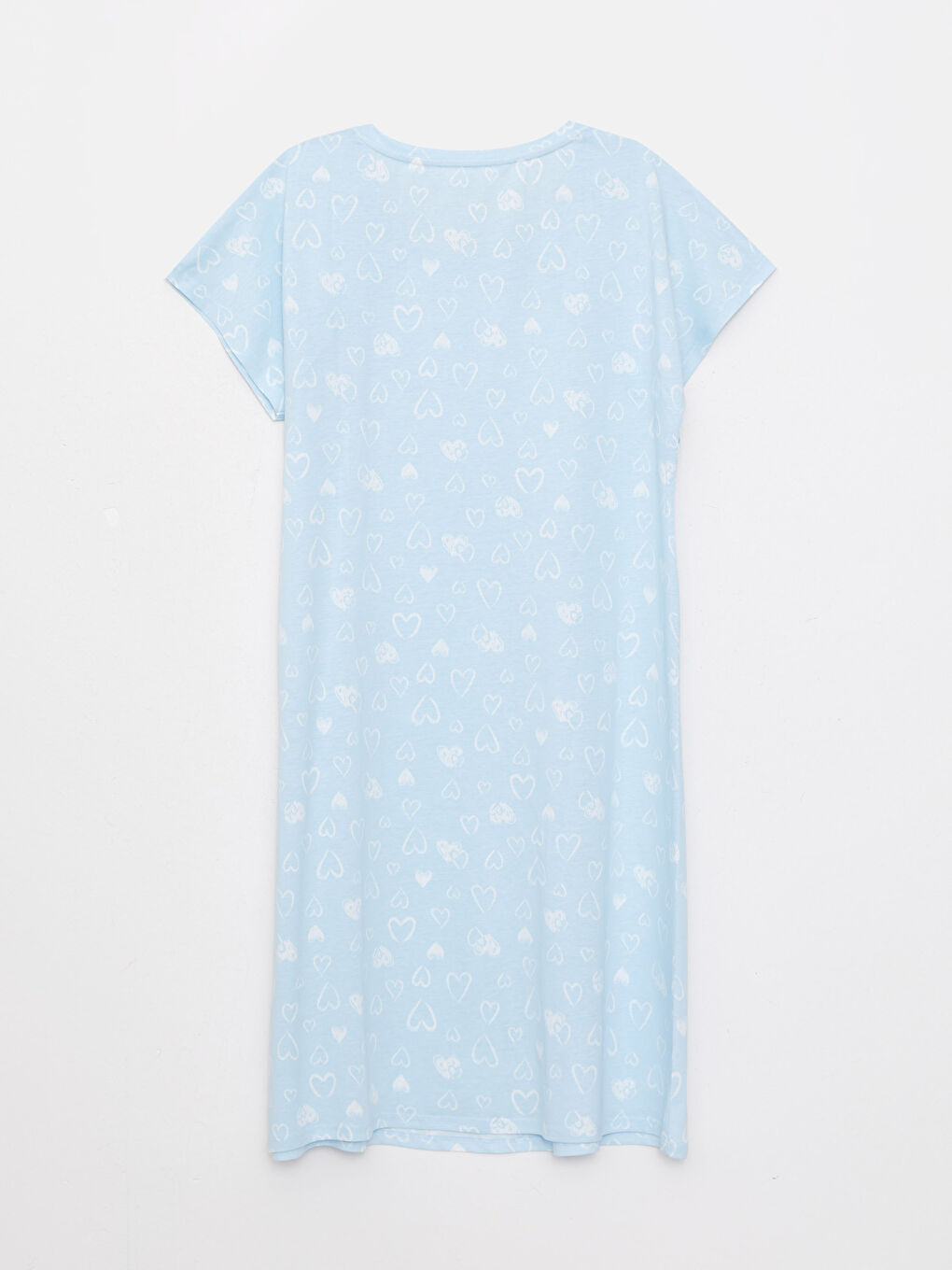 Mavi Bisiklet Yaka Desenli Kısa Kollu Pamuklu Hamile Gecelik-5
