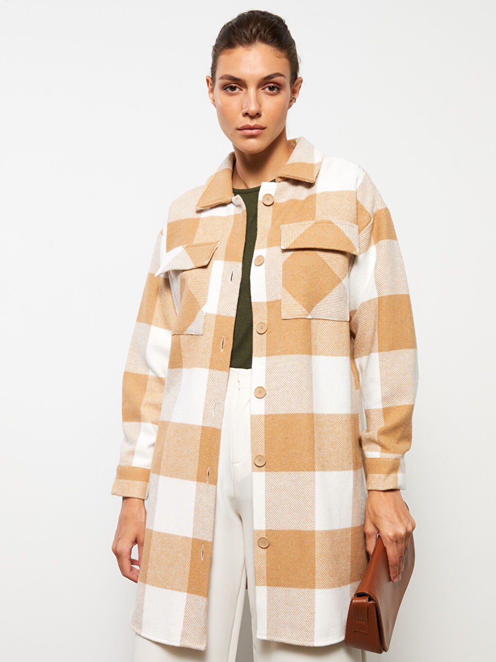 Яке-риза Дамско Габардин Каре с Дълъг Ръкав и Копчета-1