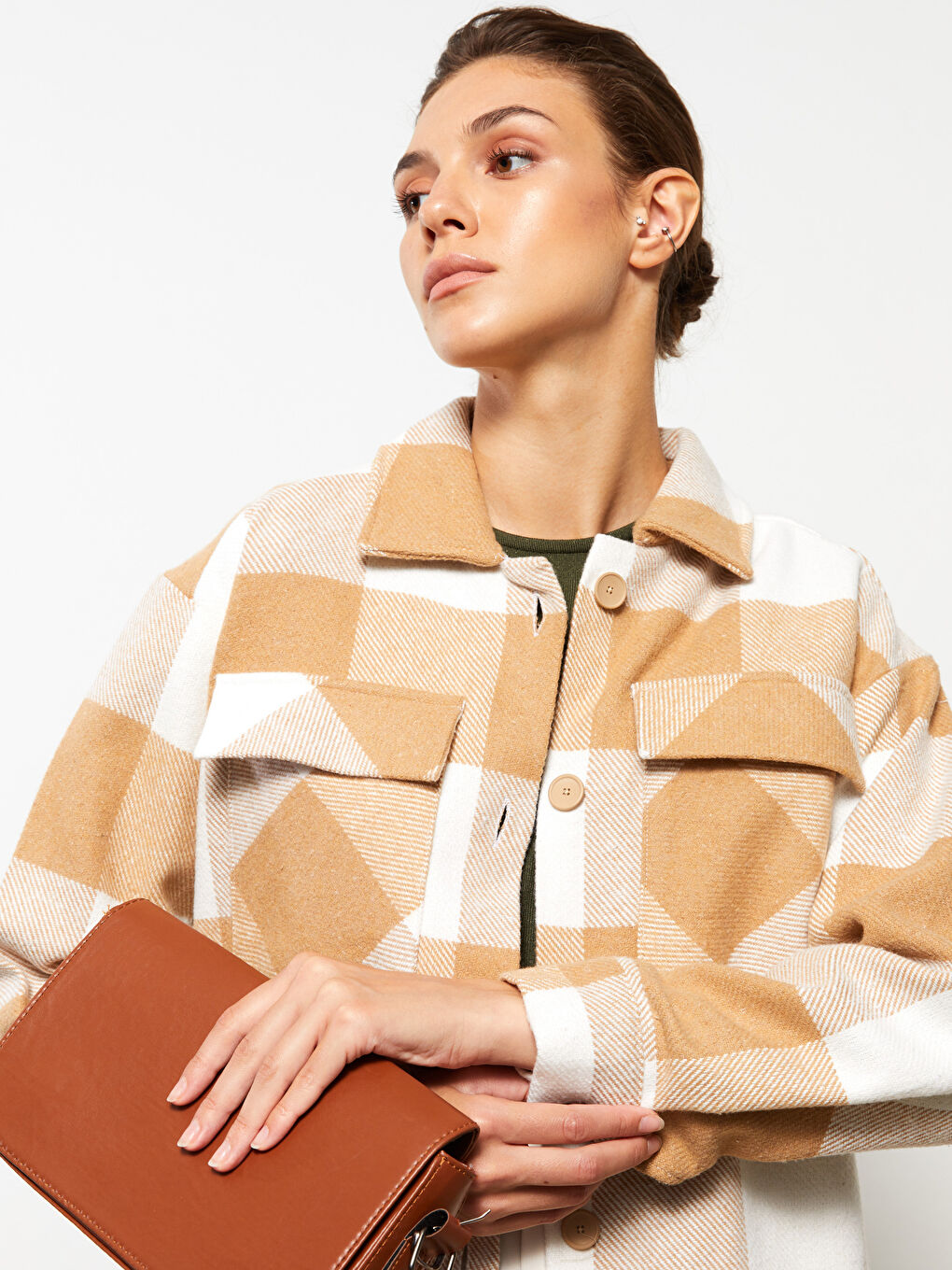 Яке-риза Дамско Габардин Каре с Дълъг Ръкав и Копчета-2