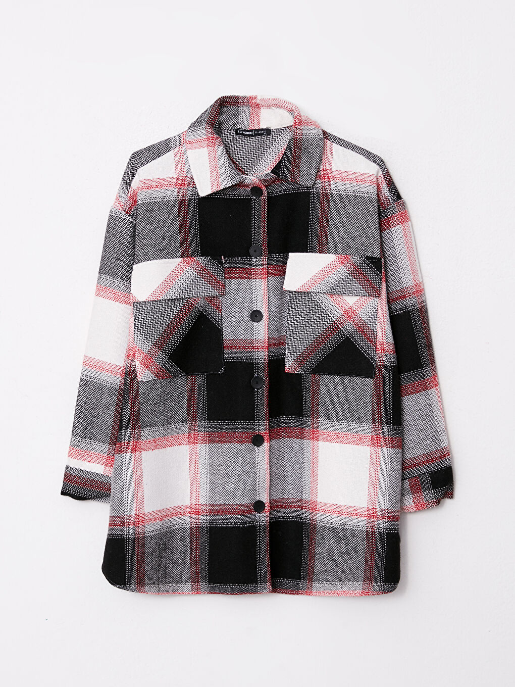 送料無料の商品 Buttoned Plaid Long Sleeve Gabardine Women's Shirt Jacket スーツ・フォーマル・ドレス