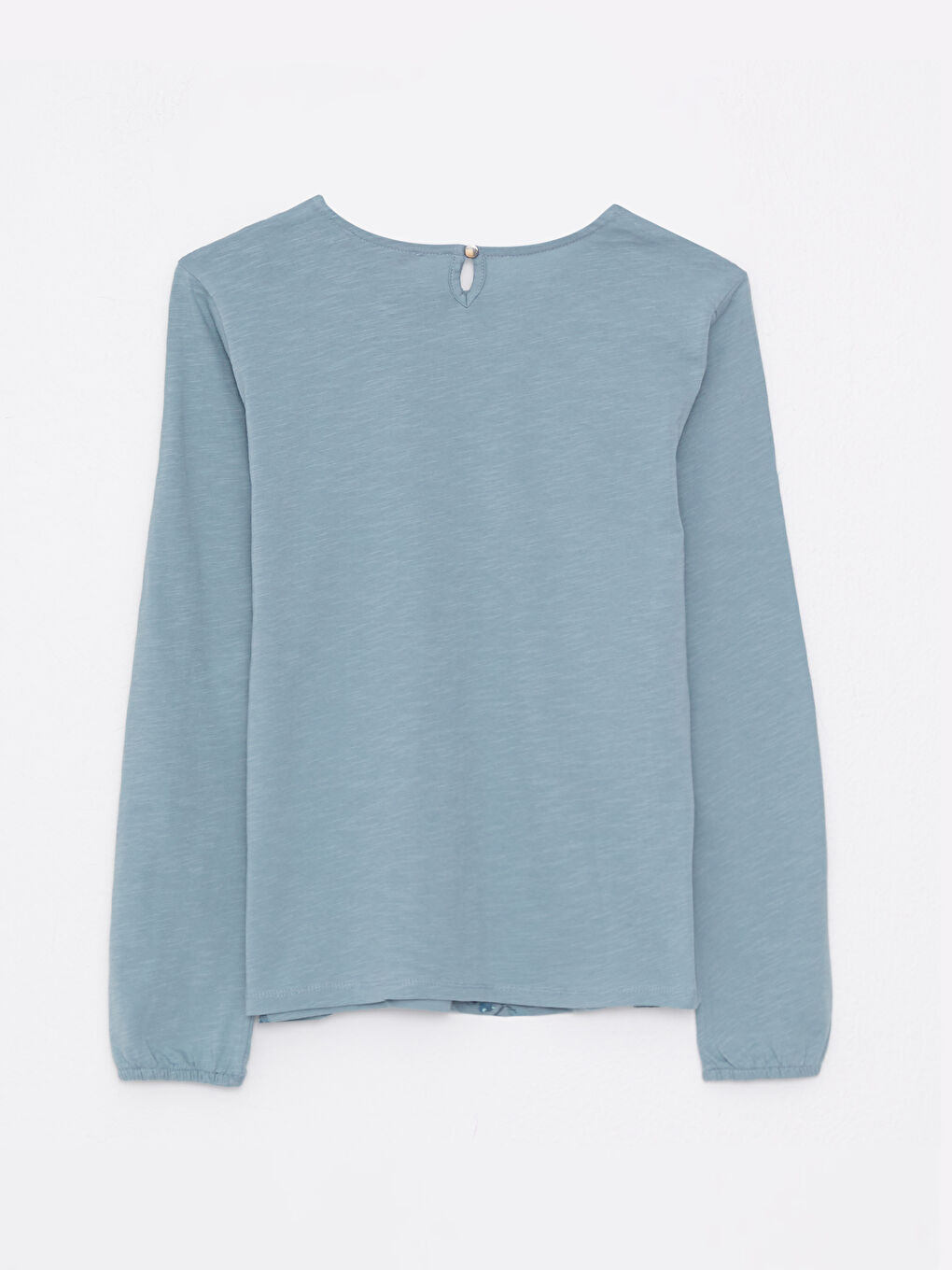 Mavi Bisiklet Yaka Nakışlı Uzun Kollu Pamuklu Kadın Tişört-6