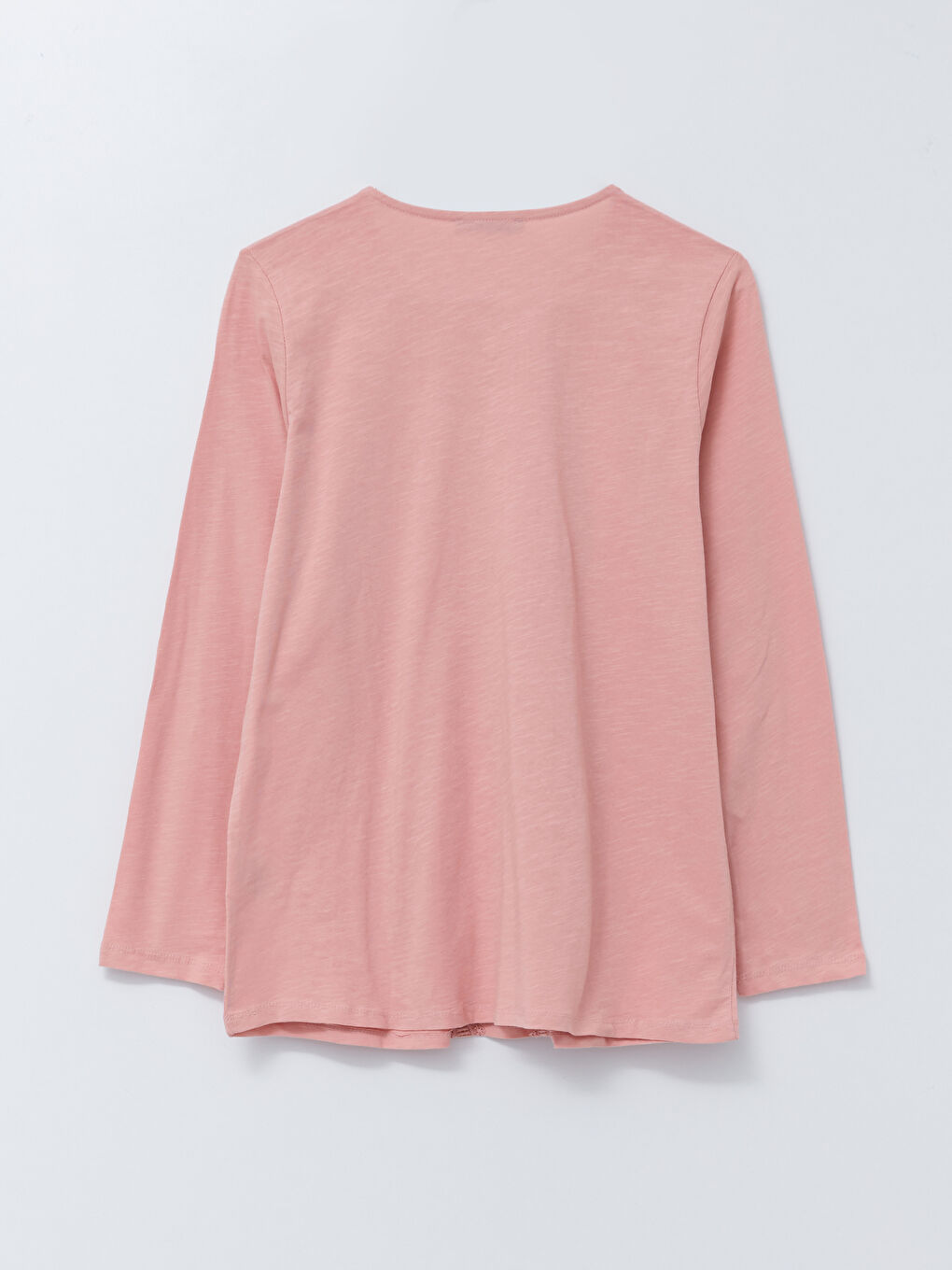 Pembe Bağlamalı Yaka Nakışlı Uzun Kollu Pamuklu Kadın Tişört-6