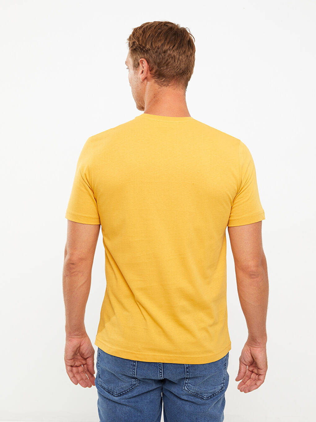 Sarı Bisiklet Yaka Kısa Kollu Baskılı Penye Erkek Tişört-4
