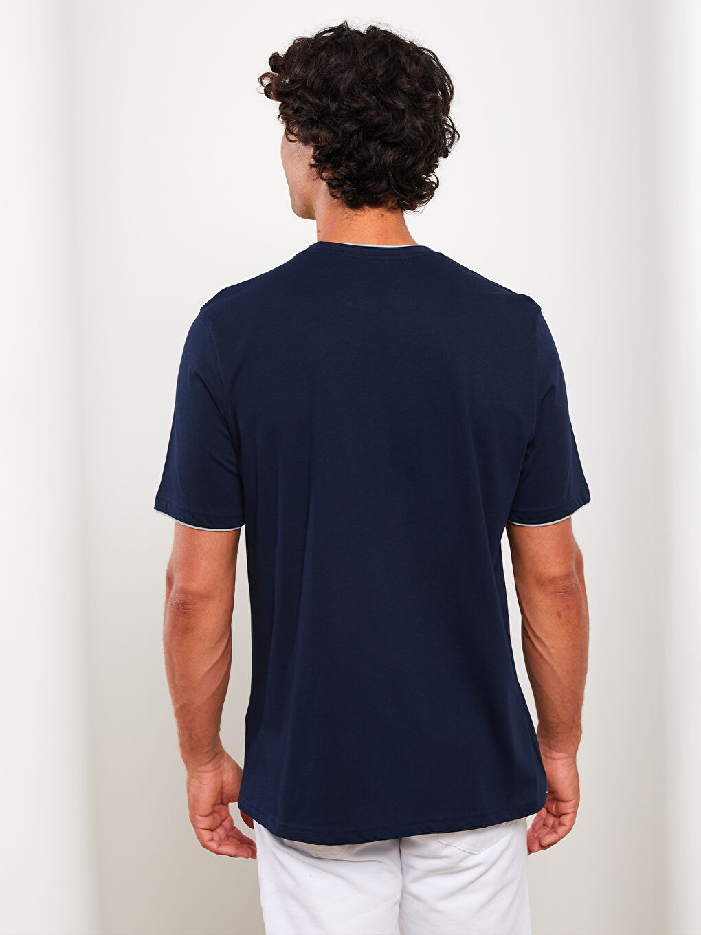 Lacivert Bisiklet Yaka Kısa Kollu Baskılı Penye Erkek Tişört-3