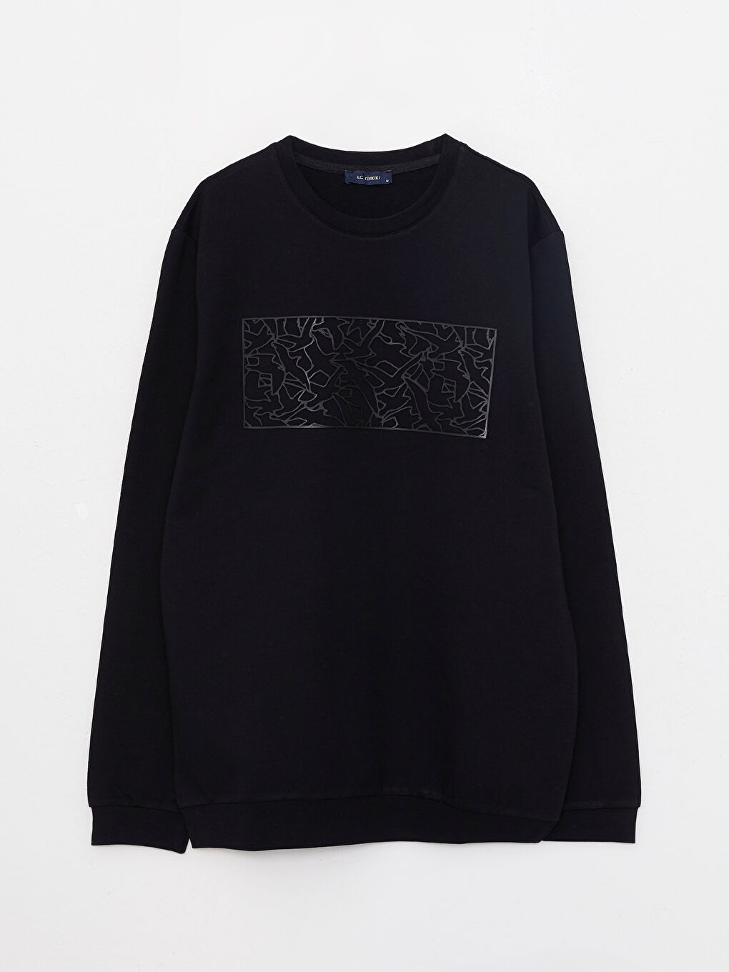 Siyah Bisiklet Yaka Uzun Kollu Baskılı Erkek Sweatshirt-6