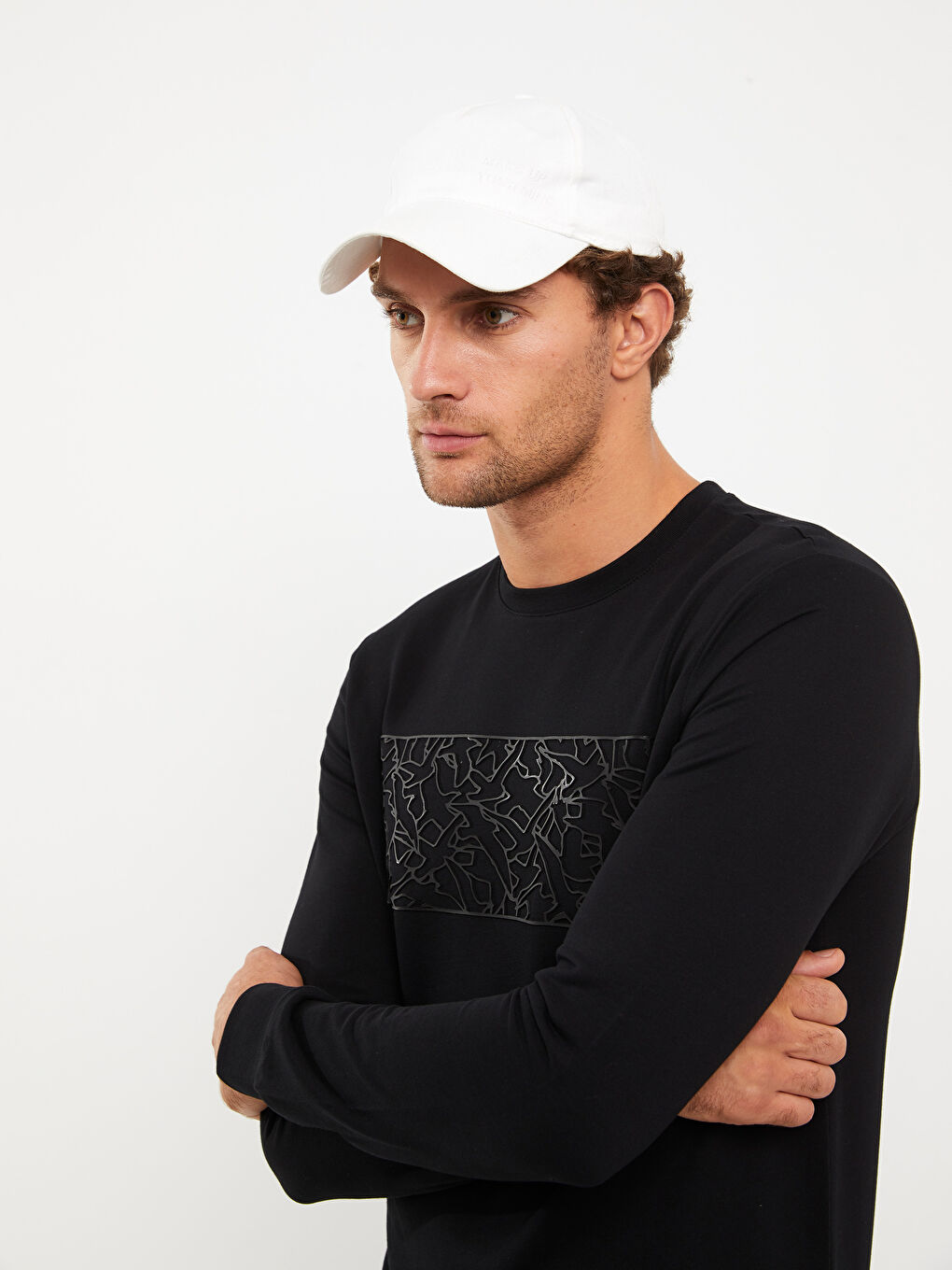 Siyah Bisiklet Yaka Uzun Kollu Baskılı Erkek Sweatshirt-2