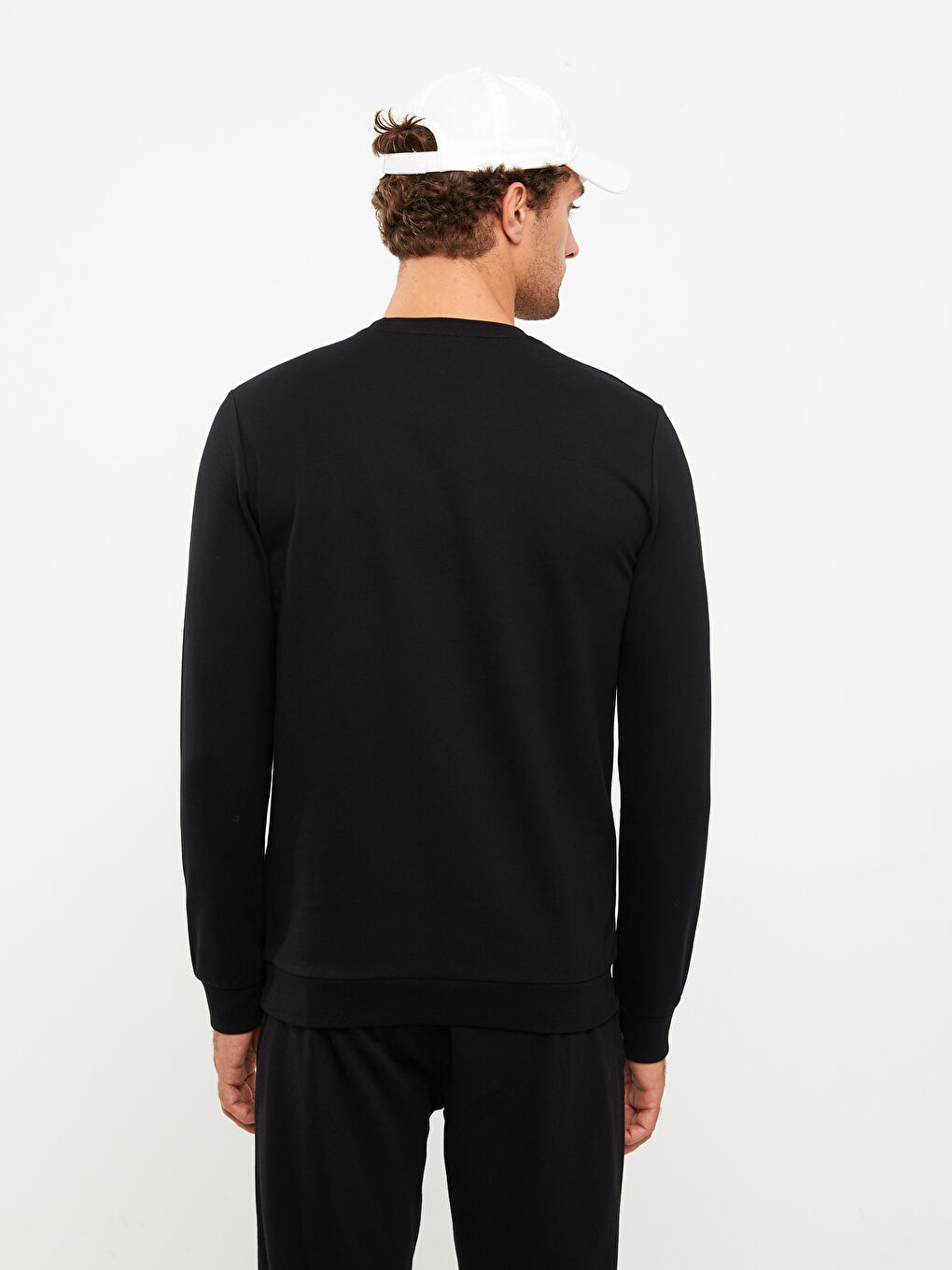 Siyah Bisiklet Yaka Uzun Kollu Baskılı Erkek Sweatshirt-5