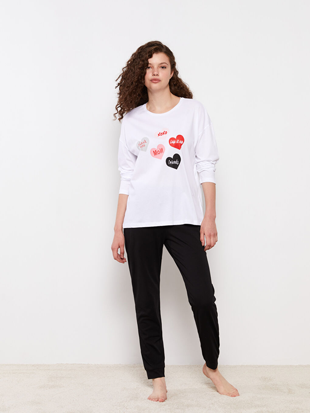 LCW Young Bisiklet Yaka Baskılı Uzun Kollu Kadın Pijama Takımı -W28141Z8-CVL