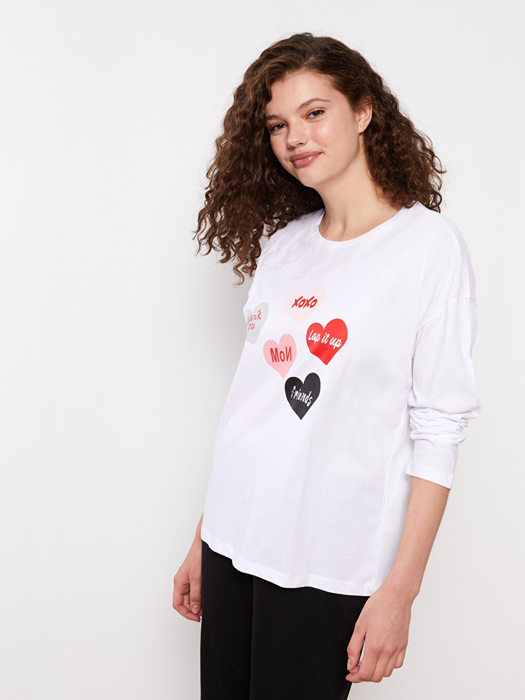 LCW Young Bisiklet Yaka Baskılı Uzun Kollu Kadın Pijama Takımı -W28141Z8-CVL