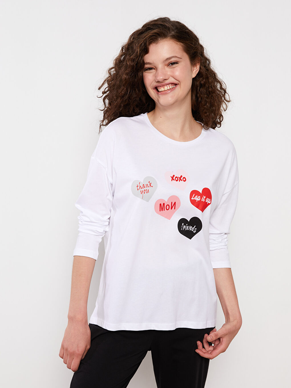 LCW Young Bisiklet Yaka Baskılı Uzun Kollu Kadın Pijama Takımı -W28141Z8-CVL