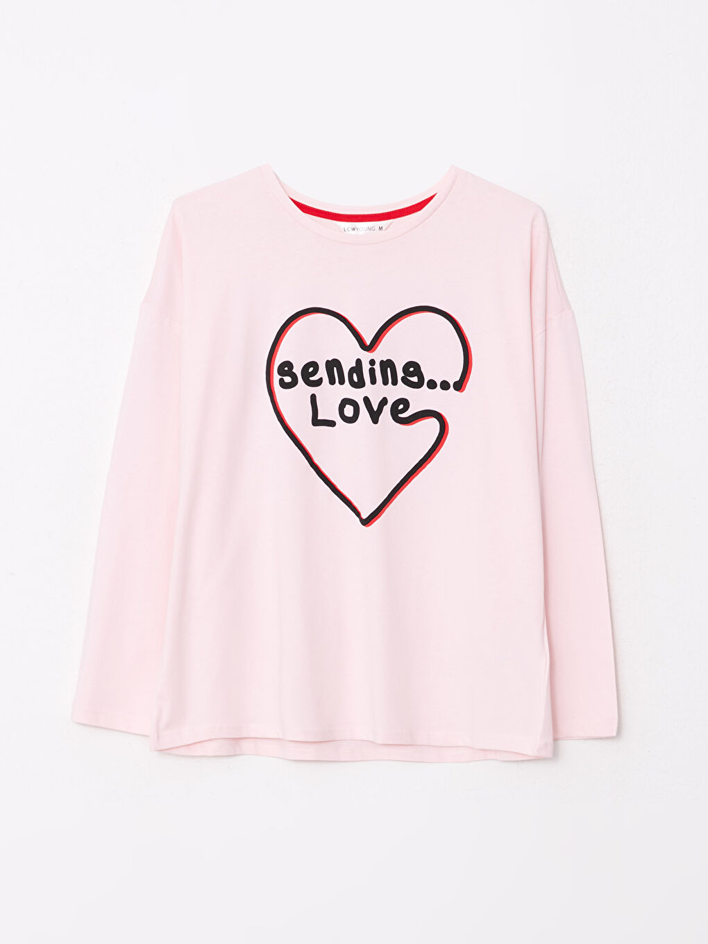 Pembe Bisiklet Yaka Baskılı Uzun Kollu Pamuklu Kadın Pijama Takımı-6