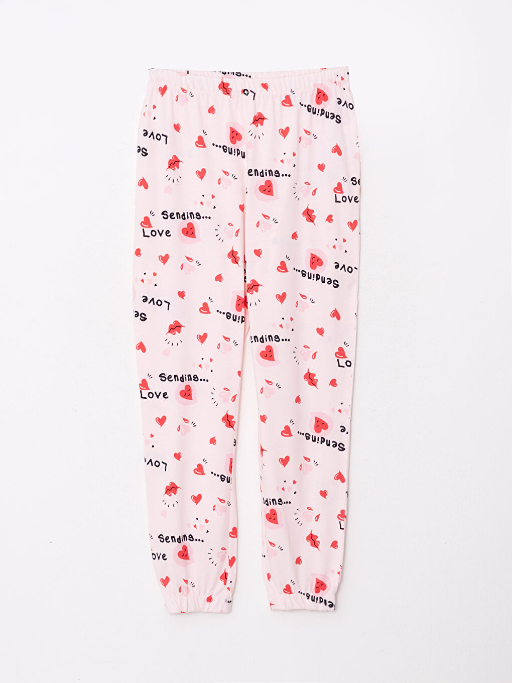 Pembe Bisiklet Yaka Baskılı Uzun Kollu Pamuklu Kadın Pijama Takımı-7