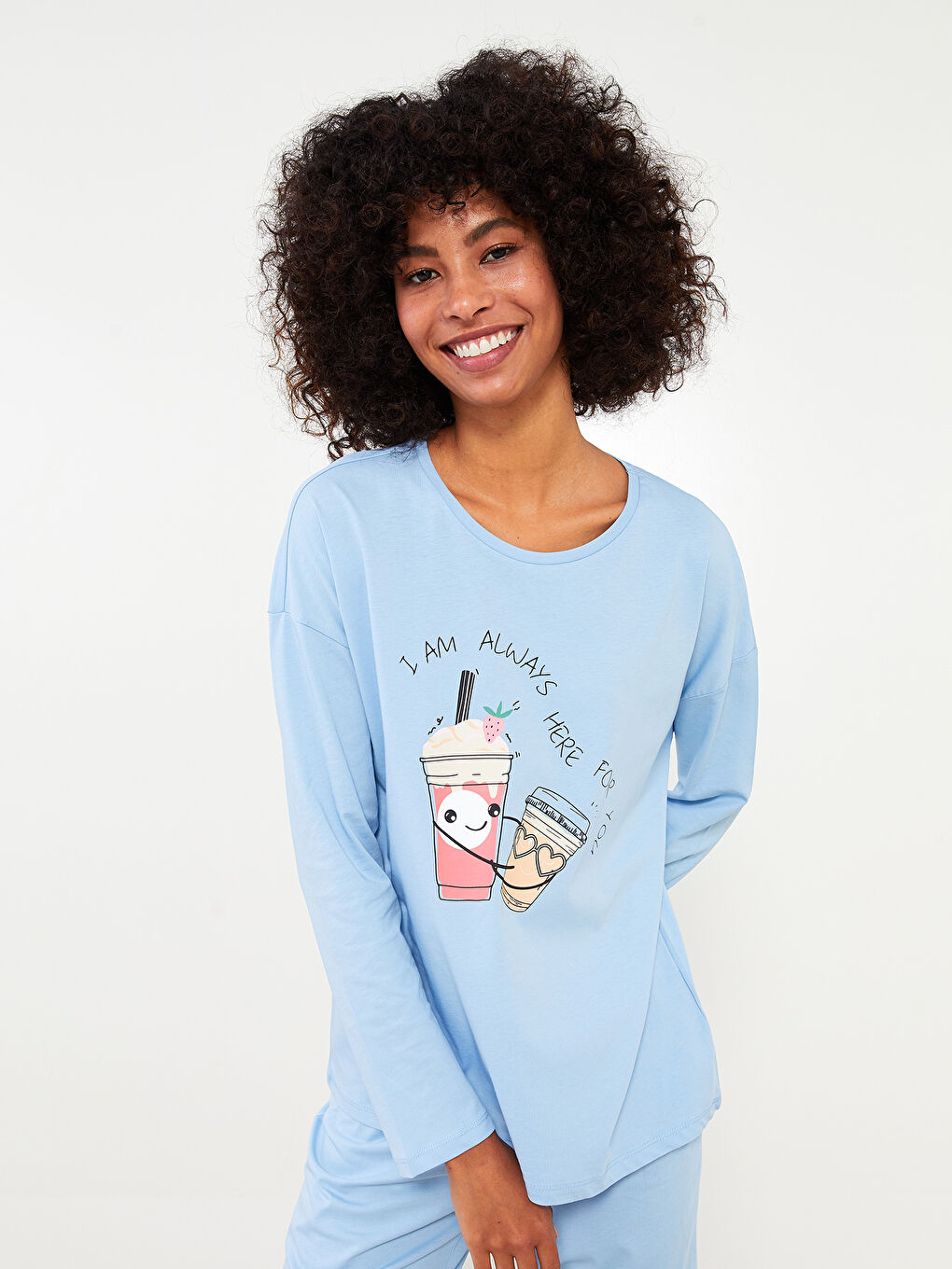 LCW Young Crew Neck Printed Long Sleeve Cotton Women's Pajama Set -W28147Z8-G4M