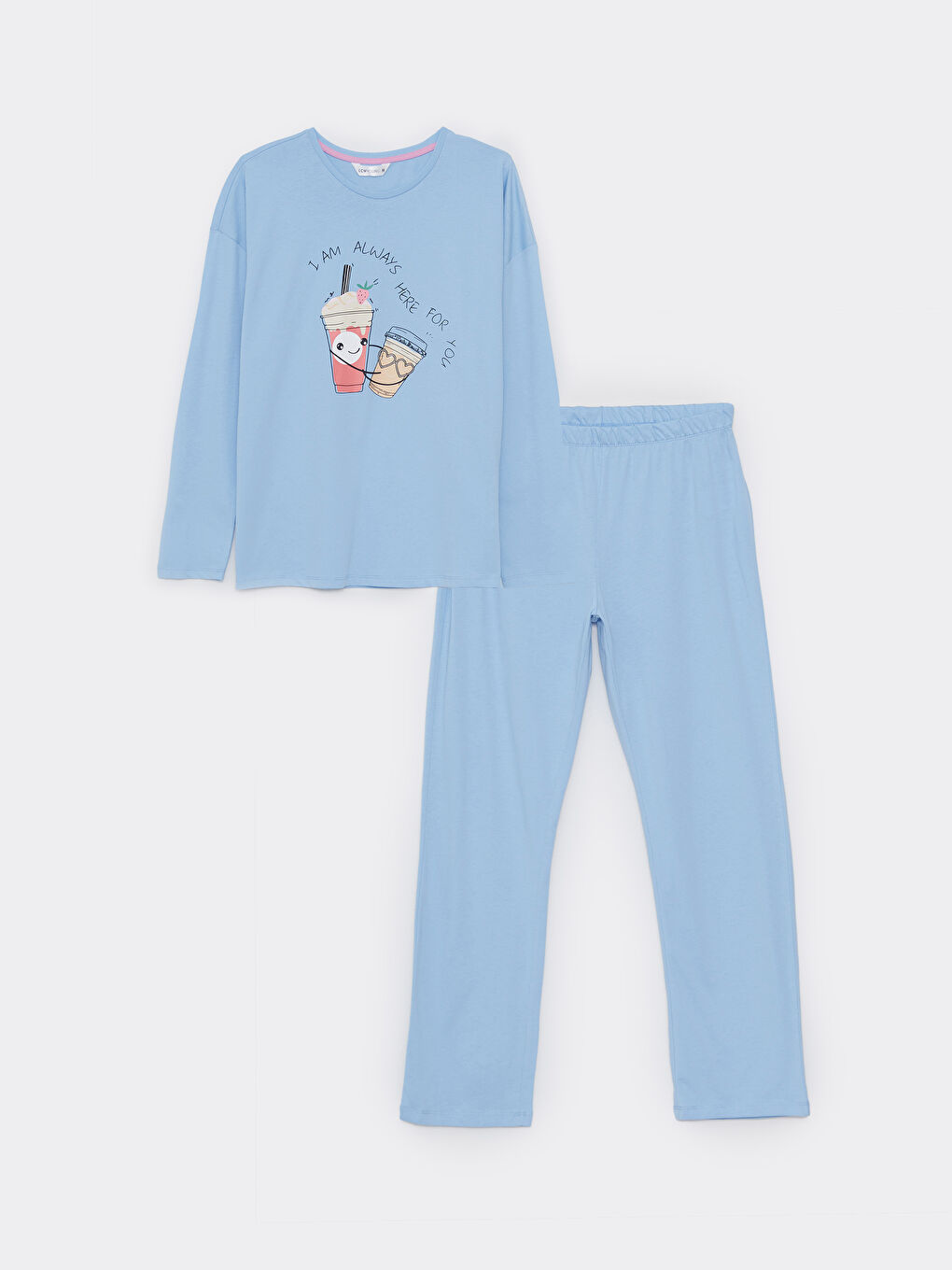 LCW Young Crew Neck Printed Long Sleeve Cotton Women's Pajama Set -W28147Z8-G4M