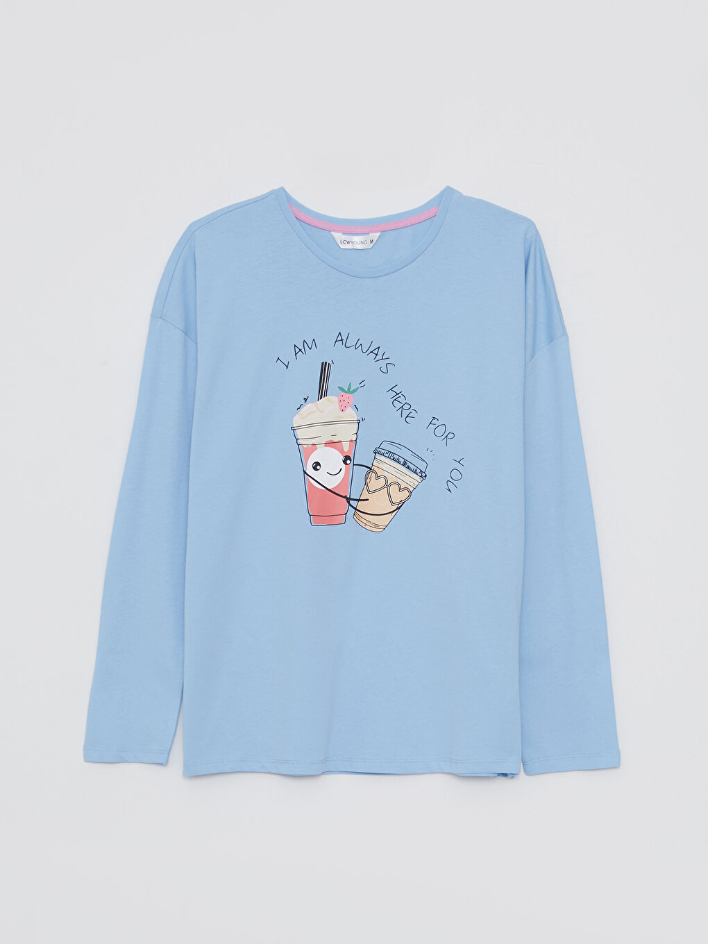 LCW Young Crew Neck Printed Long Sleeve Cotton Women's Pajama Set -W28147Z8-G4M