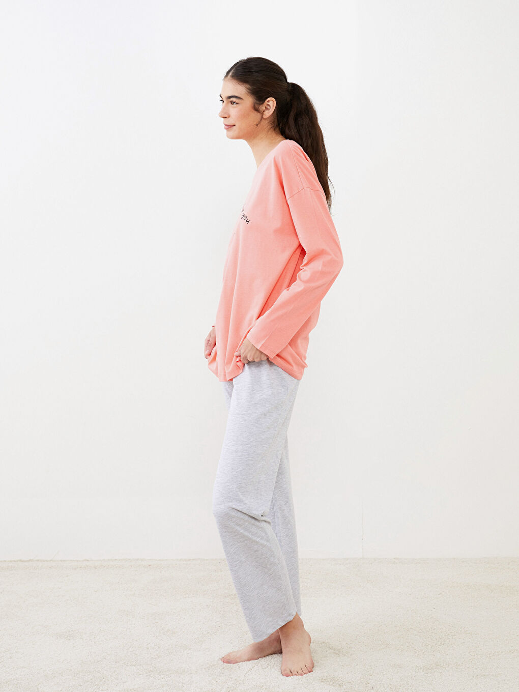 Crew Neck Printed Long Sleeve Cotton Women's Pajama Set-2
