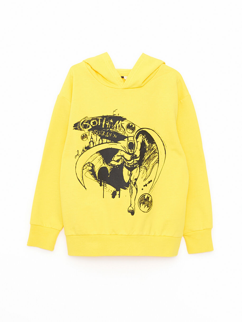 Sarı Kapüşonlu Batman Baskılı Uzun Kollu Erkek Çocuk Sweatshirt ve Eşofman Altı-1