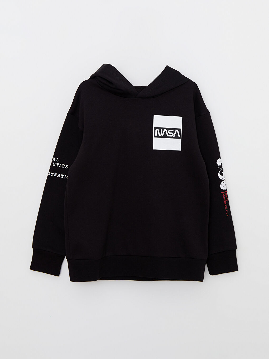 LCW Kids Siyah Kapüşonlu Nasa Baskılı Uzun Kollu Erkek Çocuk Sweatshirt