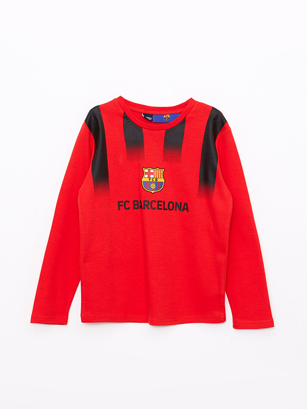 Kırmızı Bisiklet Yaka Barcelona Baskılı Uzun Kollu Erkek Çocuk Taraftar Tişört