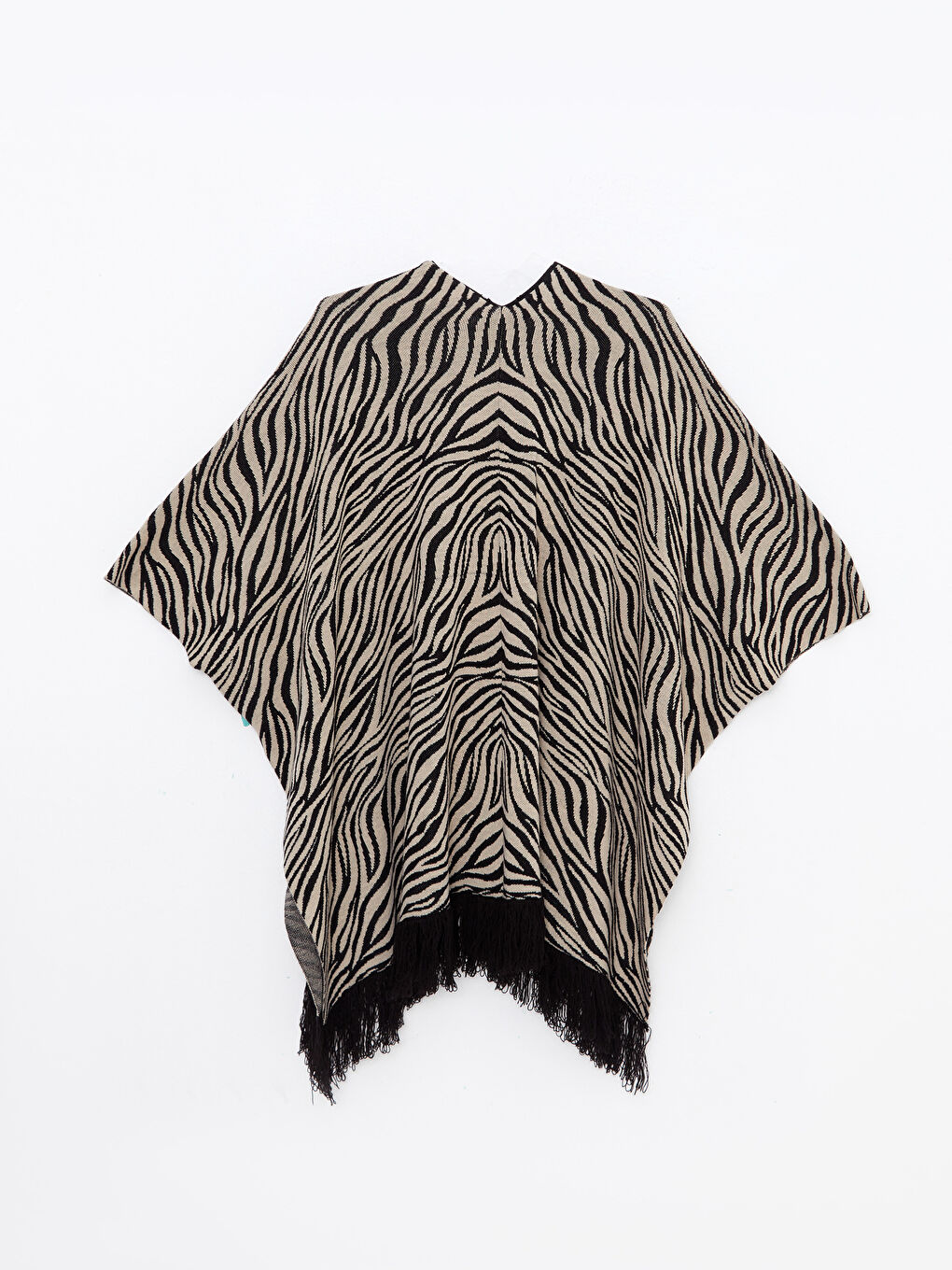 Bej Şal Yaka Desenli Kadın Triko Panço-6