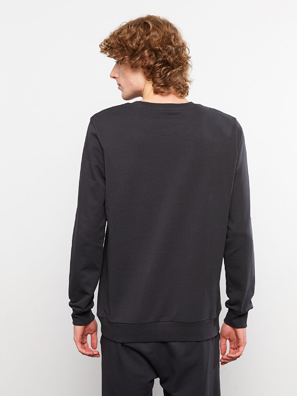 Antrasit Bisiklet Yaka Uzun Kollu Baskılı Erkek Sweatshirt-3