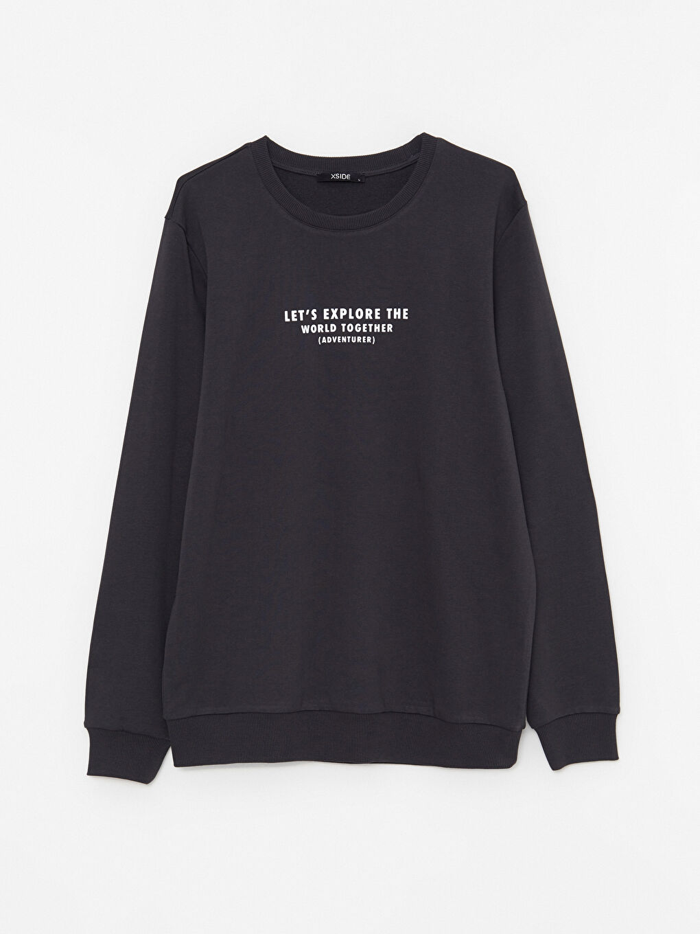 Antrasit Bisiklet Yaka Uzun Kollu Baskılı Erkek Sweatshirt-4