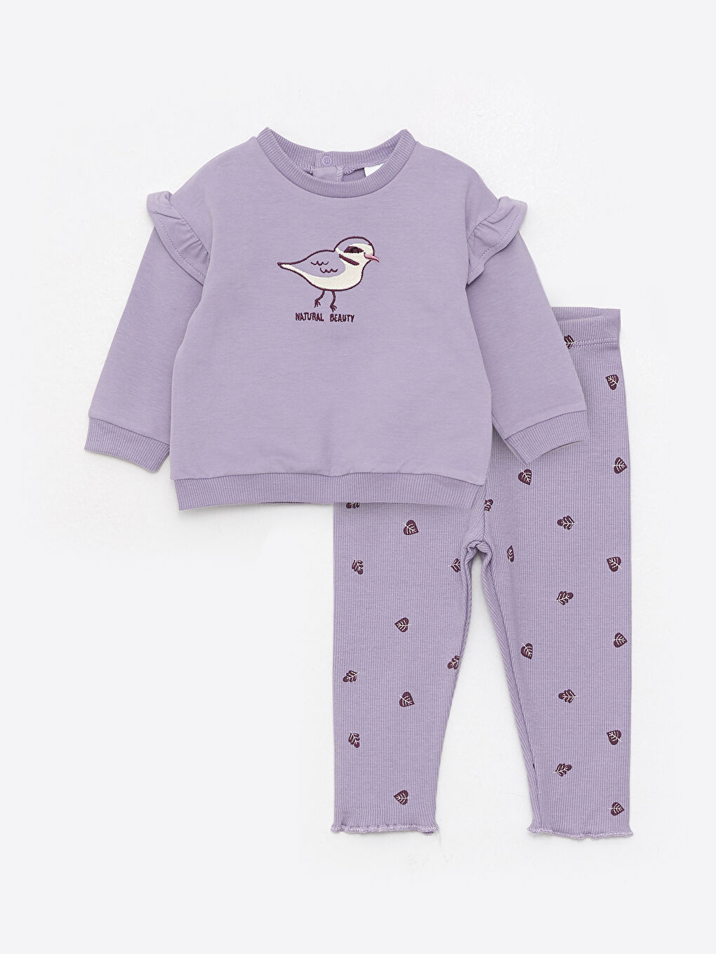 Crew Neck Long Sleeve Printed Baby Girls' Sweatshirt and Tights 2 Pack Set