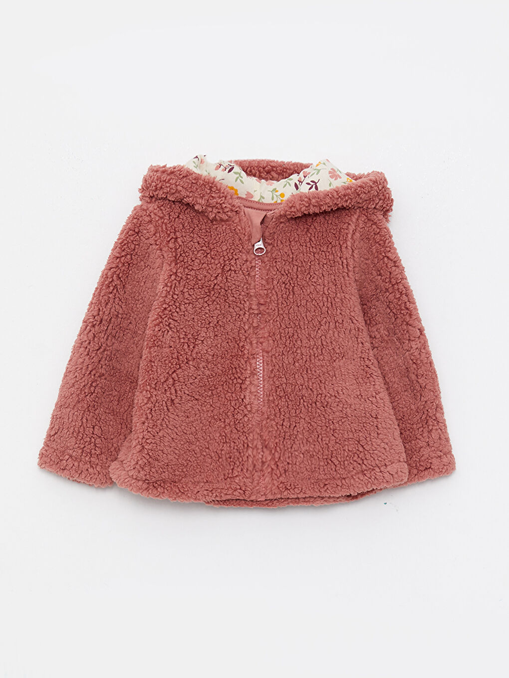 Pembe Kapüşonlu Uzun Kollu Kız Bebek Pelüş Hırka