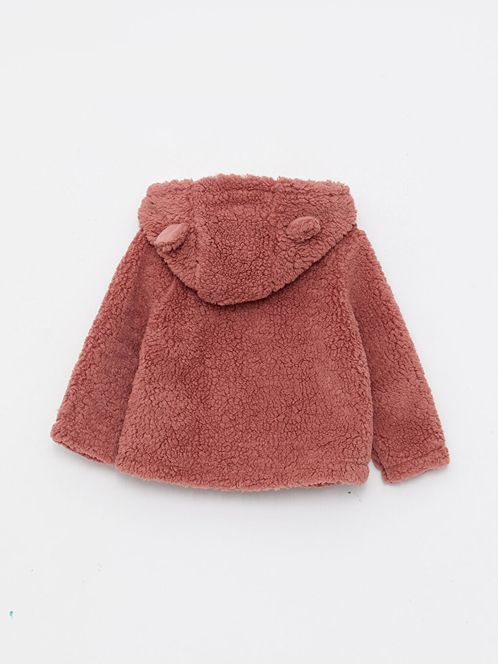 Pembe Kapüşonlu Uzun Kollu Kız Bebek Pelüş Hırka-1