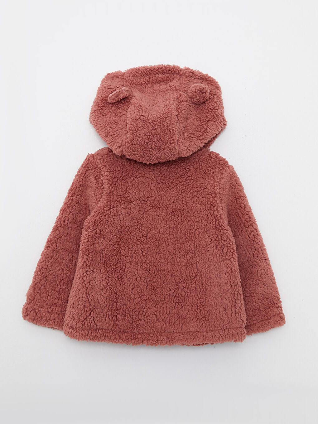 Pembe Kapüşonlu Uzun Kollu Kız Bebek Pelüş Hırka-2