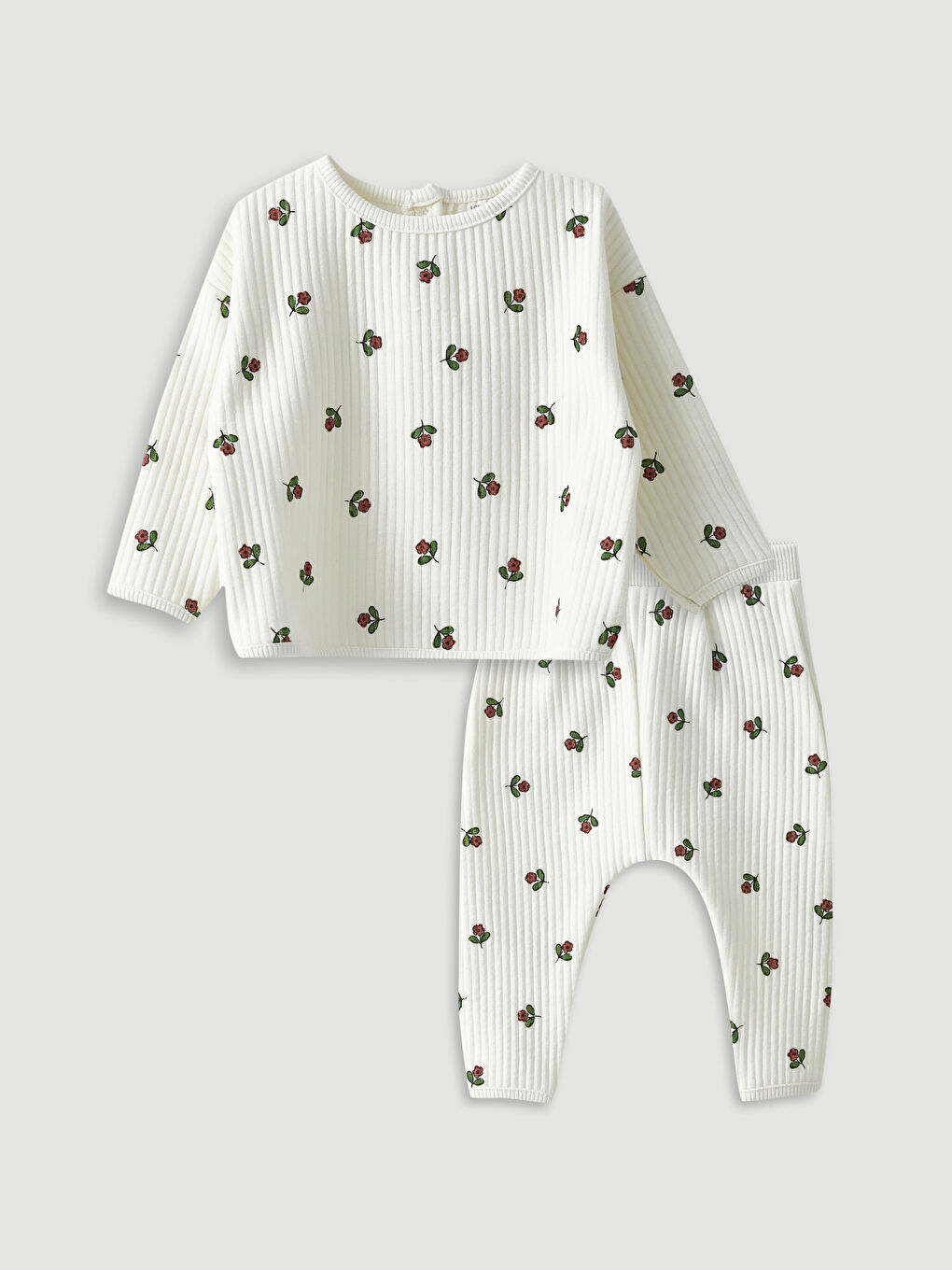 Crew Neck Long Sleeve Printed Baby Girl T-shirt and Trousers 2-Pack Set