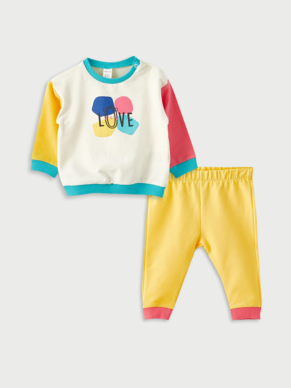 Crew Neck Long Sleeve Printed Baby Girls' Sweatshirt and Tracksuit Bottom 2 Pack Set