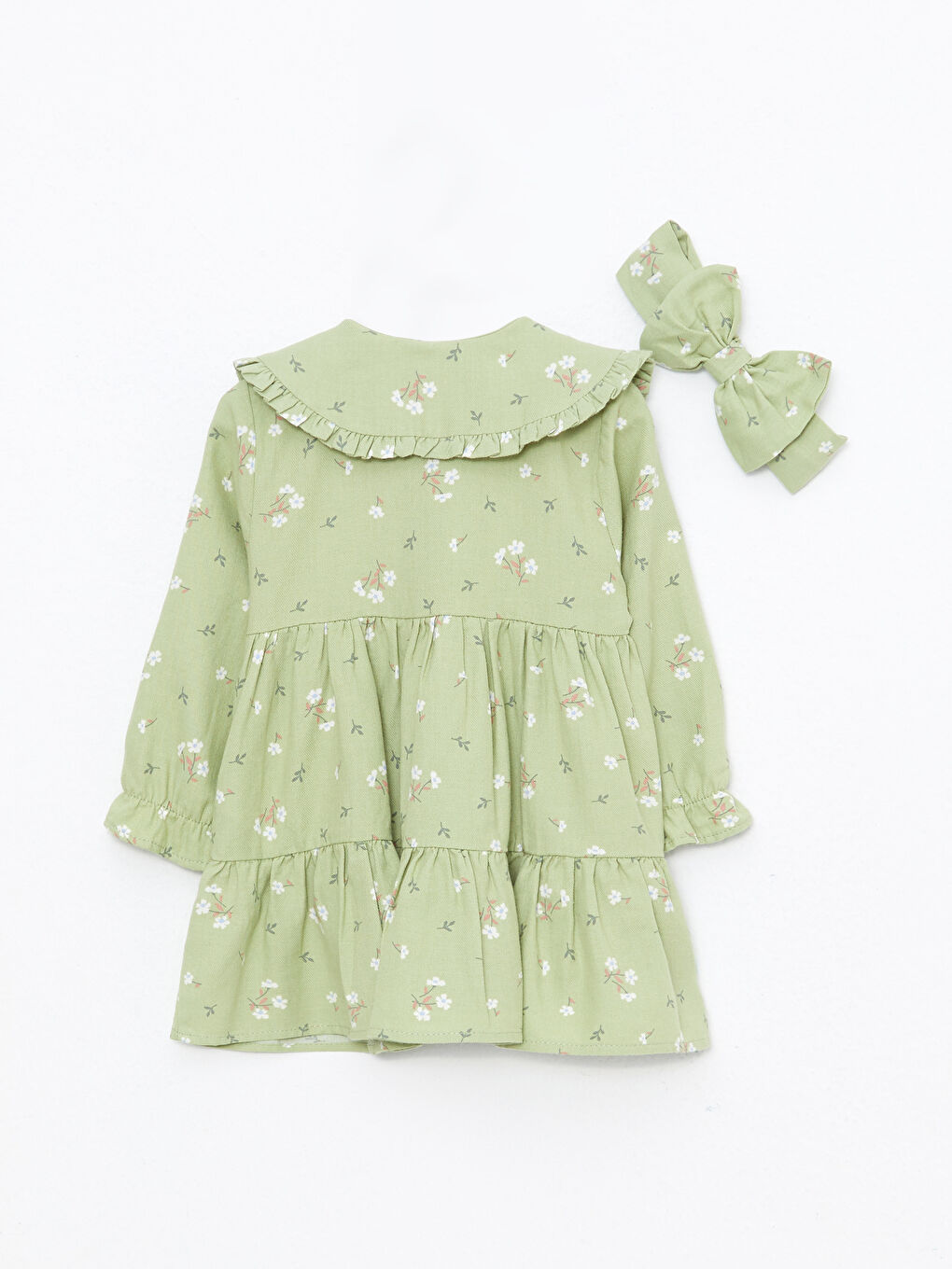 Bebe-Kragen Langarm Bedrucktes Baby Mädchen Kleid und Haarband 2er-Pack Set-2