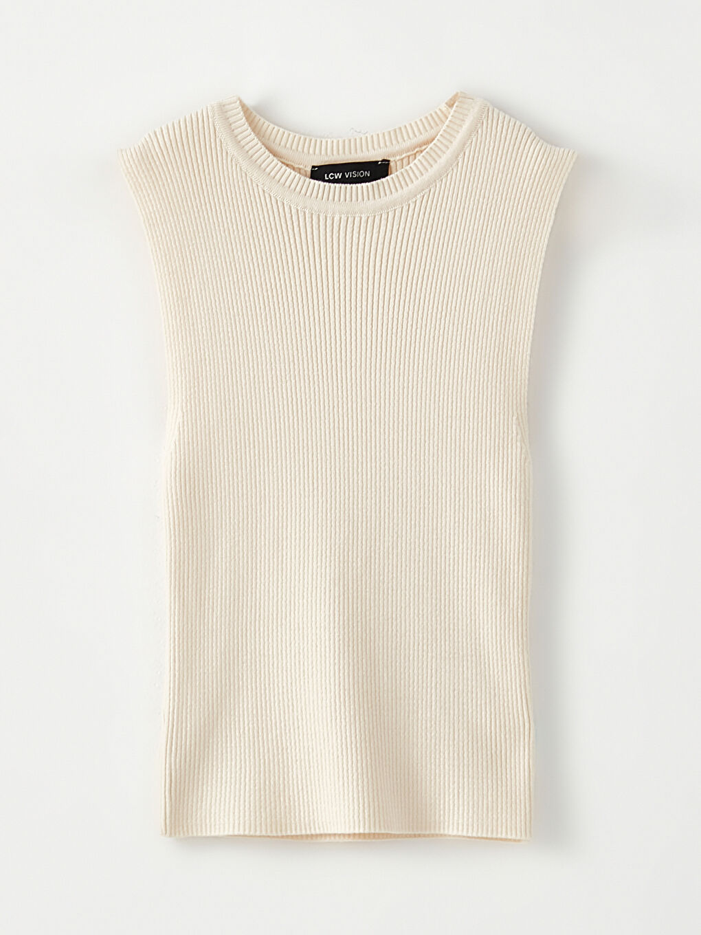 Bej Kadın Bisiklet Yaka Düz Kolsuz Triko Kazak-4