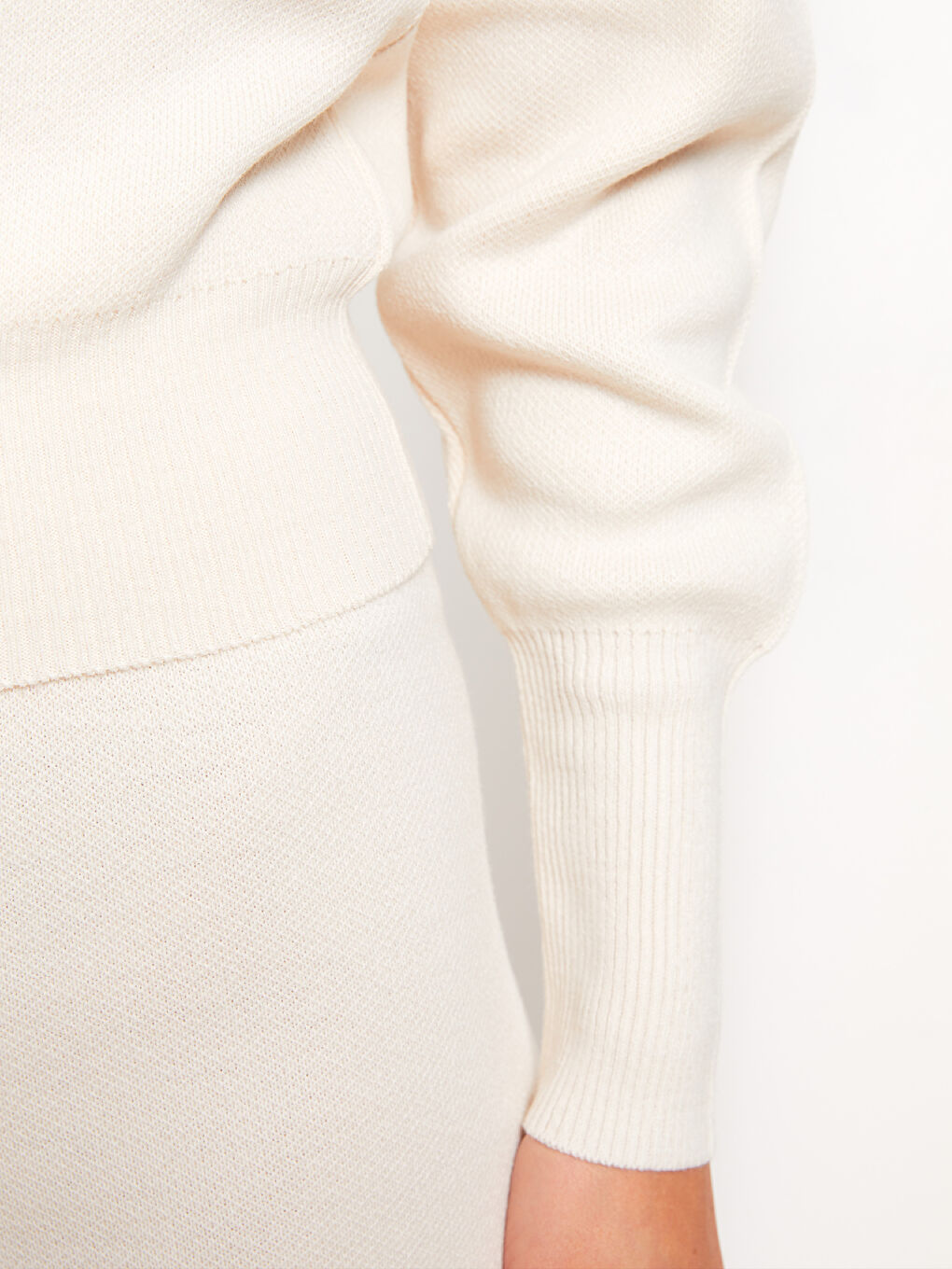 Bej Bisiklet Yaka Düz Uzun Kollu Kadın Triko Kazak-3