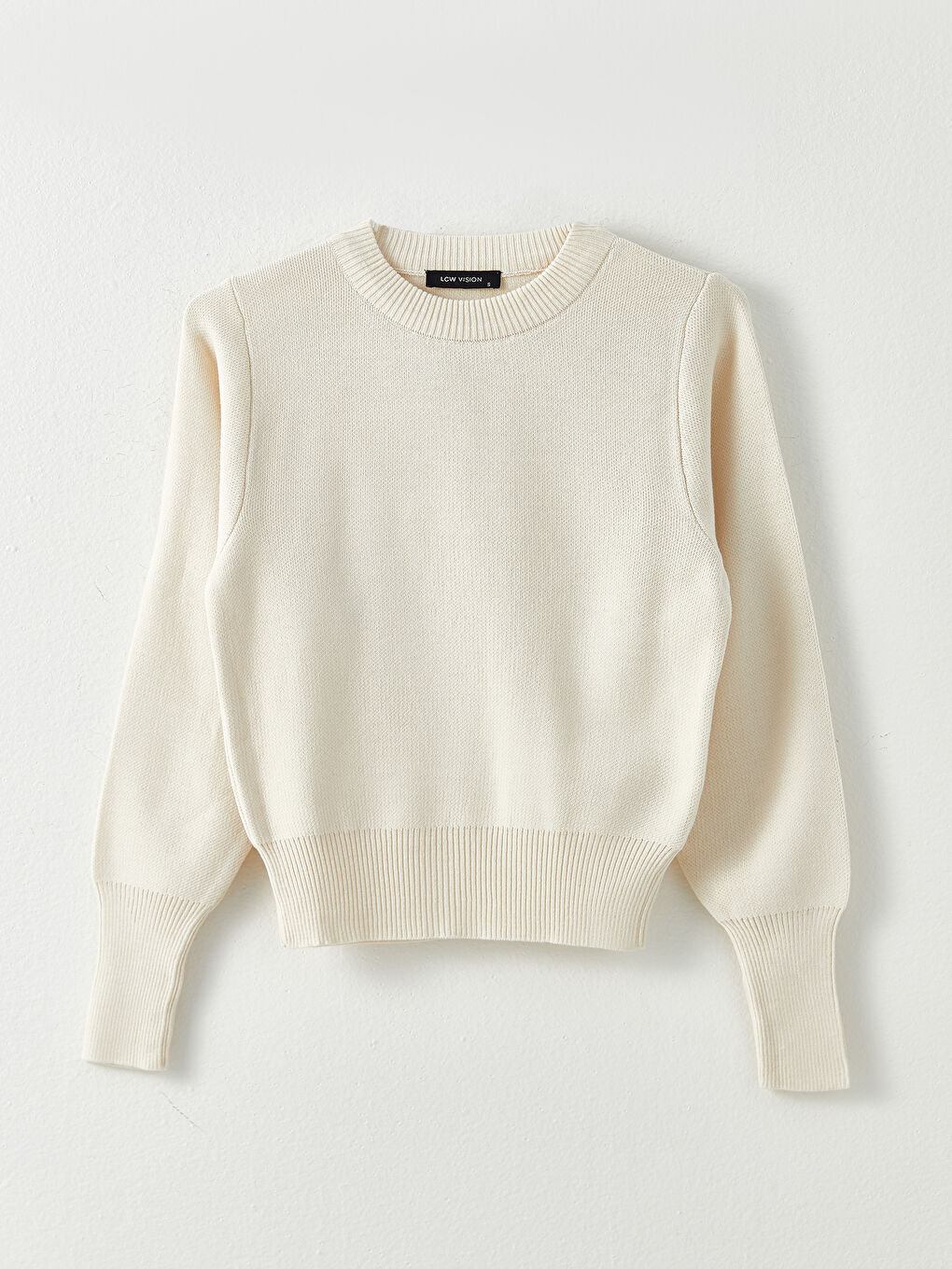 Bej Bisiklet Yaka Düz Uzun Kollu Kadın Triko Kazak-5