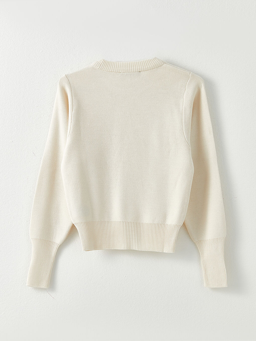 Bej Bisiklet Yaka Düz Uzun Kollu Kadın Triko Kazak-6